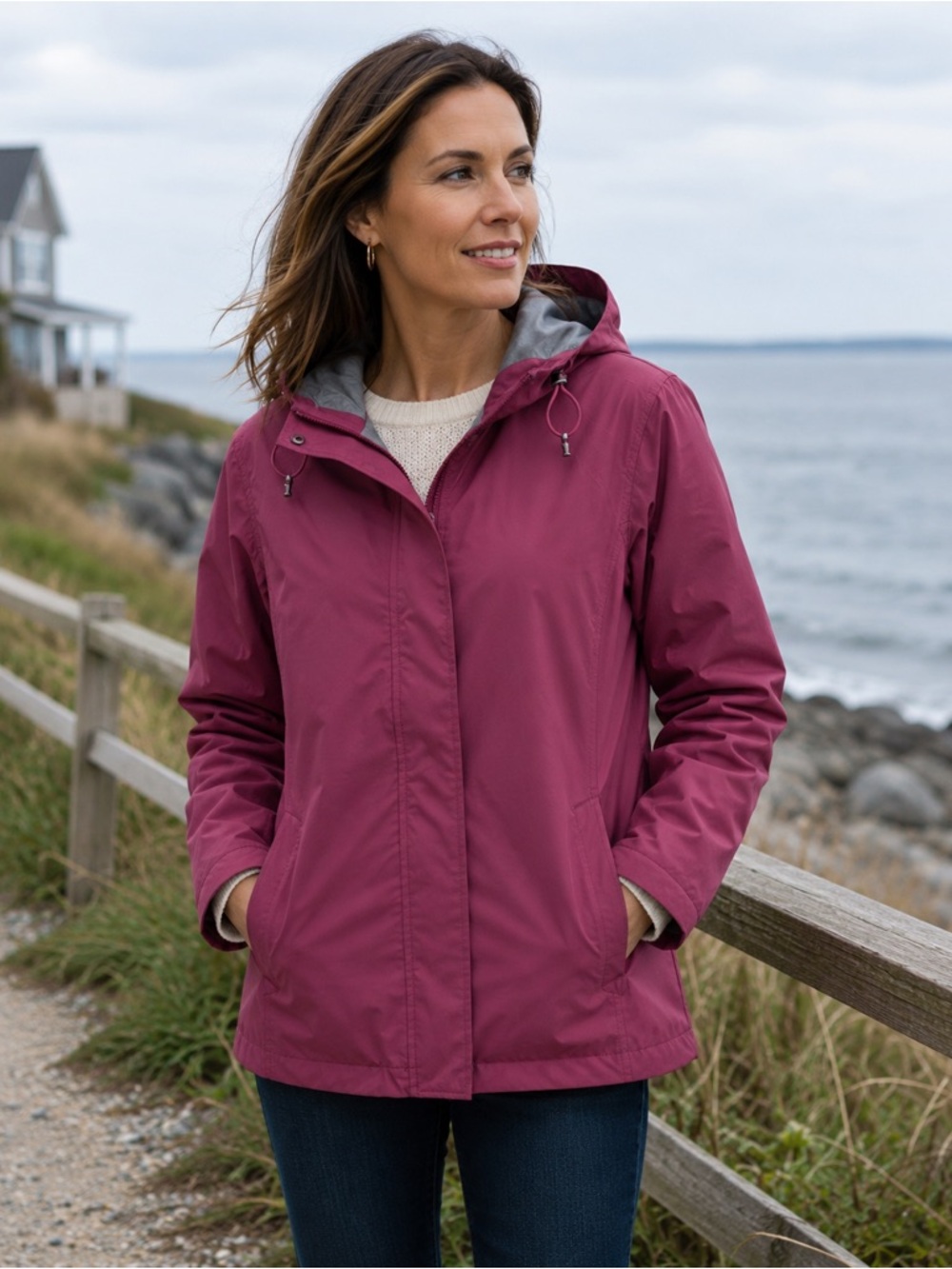 Lands' End Women's Hooded Jacket - Fuchsia